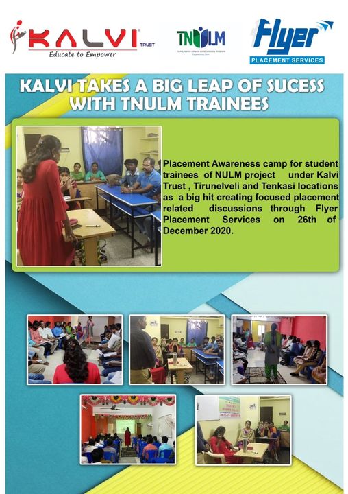 Placement awareness program for students who were trained under the NULM project of Kalvi in Tirunelveli and Tenkasi.